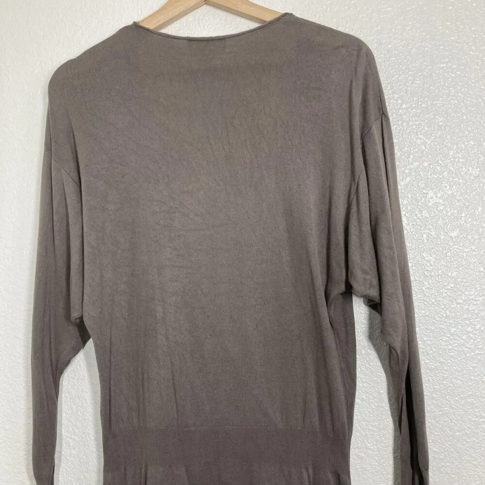 Ann Taylor Loft silk Sweater Womens Medium Brown Surplice Wrap Top Long Sleeve